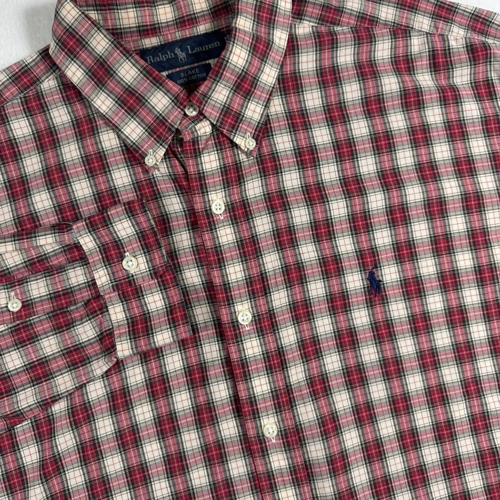 Polo Ralph Lauren Blake Button Down Shirt Men XL Red Plaid Poplin Preppy Classic
